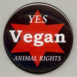 画像2: 缶バッジピンタイプ＝小（44mm）＝「YES Vegan ANIMAL RIGHTS 赤星_背景黒」