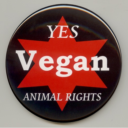 画像2: 缶バッジピンタイプ＝中（56mm）＝「YES Vegan ANIMAL RIGHTS 赤星_背景黒」